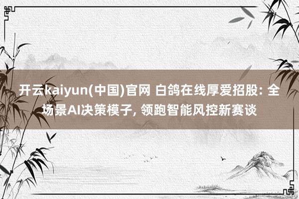 开云kaiyun(中国)官网 白鸽在线厚爱招股: 全场景AI决策模子, 领跑智能风控新赛谈